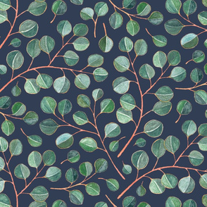 Simple Silver Dollar Eucalyptus Leaves on Navy - large