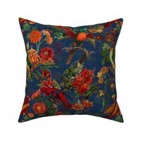 14" nostalgic Pierre-Joseph Redouté Tropical birds in night flower jungle- moody florals Vintage home decor, antique wallpaper,