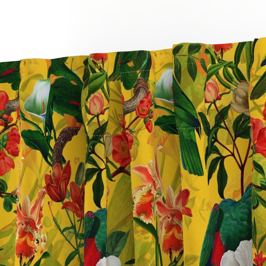 18" Pierre-Joseph Redouté tropicals Lush hawaiian tropical vintage parrot Jungle summer paradise in dark yellow