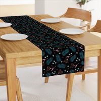 Australian wild flowers and leaves summer night print blue black pink