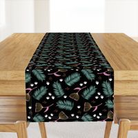 Australian wild flowers and leaves summer night print mint black pink yellow