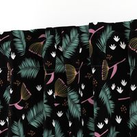 Australian wild flowers and leaves summer night print mint black pink yellow