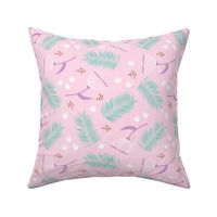 Australian wild flowers and leaves summer day print pink mint lilac