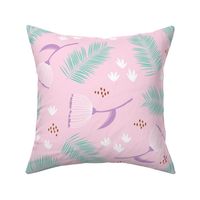 Australian wild flowers and leaves summer day print pink mint lilac JUMBO