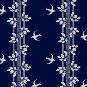 leaves and swallows - gray and blue 