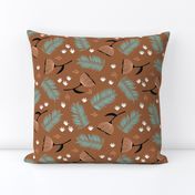 Australian wild flowers and leaves summer day print mint rust