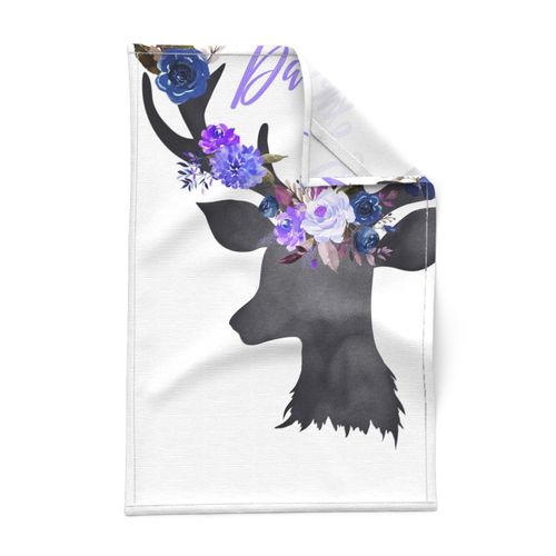 Daddy's Girl Blue and Purple Floral Deer Head 2 per Minky Yard