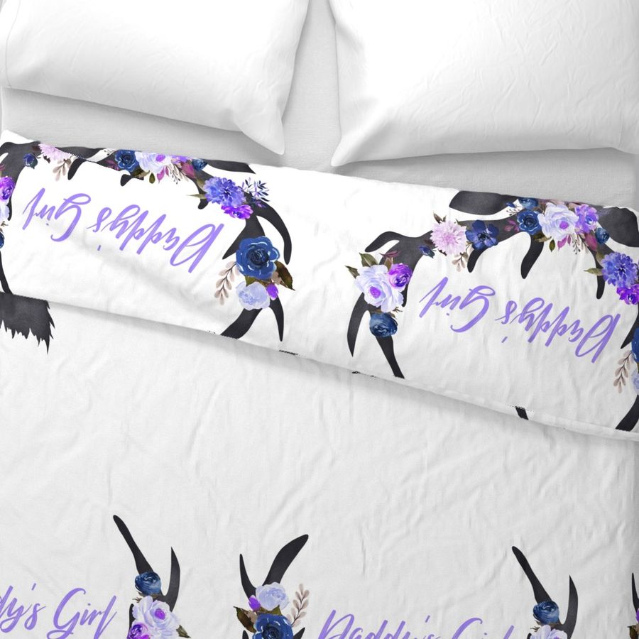 Daddy's Girl Blue and Purple Floral Deer Head 2 per Minky Yard