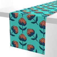 Vintage Flower boho Australian Banksia orange teal Wallpaper