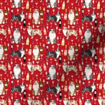 SMALL  - australian shepherd dog fabric dogs and wine design - red merle and blue merle dogs -red