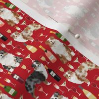 SMALL  - australian shepherd dog fabric dogs and wine design - red merle and blue merle dogs -red