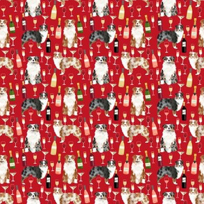 SMALL  - australian shepherd dog fabric dogs and wine design - red merle and blue merle dogs -red