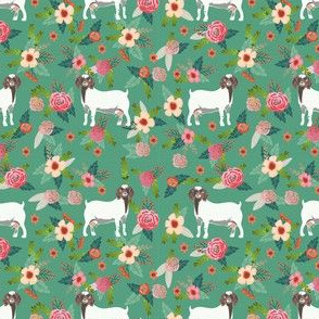 boer goat floral fabric - goat fabric, goat floral fabric, boer goat, cute farm animals fabric, farm animals fabric, animal fabric - green