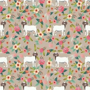 boer goat floral fabric - goat fabric, goat floral fabric, boer goat, cute farm animals fabric, farm animals fabric, animal fabric -  tan