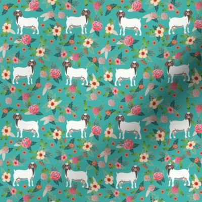 boer goat floral fabric - goat fabric, goat floral fabric, boer goat, cute farm animals fabric, farm animals fabric, animal fabric - blue