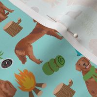 golden retriever dog camping fabric - dog fabric, camping fabric, red retriever fabric, cute pet design - blue
