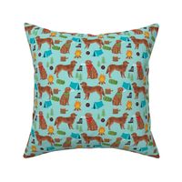 golden retriever dog camping fabric - dog fabric, camping fabric, red retriever fabric, cute pet design - blue