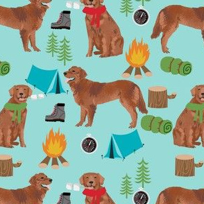 golden retriever dog camping fabric - dog fabric, camping fabric, red retriever fabric, cute pet design - blue