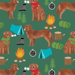 golden retriever dog camping fabric - dog fabric, camping fabric, red retriever fabric, cute pet design - green