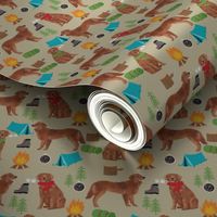 golden retriever dog camping fabric - dog fabric, camping fabric, red retriever fabric, cute pet design - tan