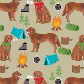 golden retriever dog camping fabric - dog fabric, camping fabric, red retriever fabric, cute pet design - tan