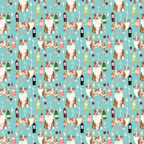 SMALL aussie dog red merle fabric - dog fabric, australian shepherd fabric, wine fabric, pet fabric - blue