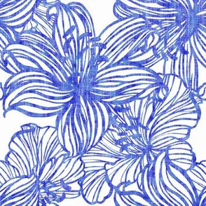 graphic tropical floral in blue line work