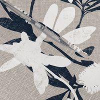 Faux screen printed Banksia on natural linen look || Australiana