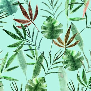 Tropical paradise on mint || watercolor palm leaves 
