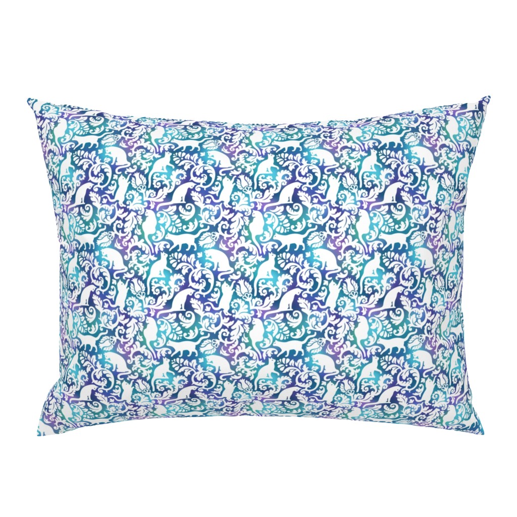 Cats In The Garden / White On Blue Purple Gradient Background / Small Scale