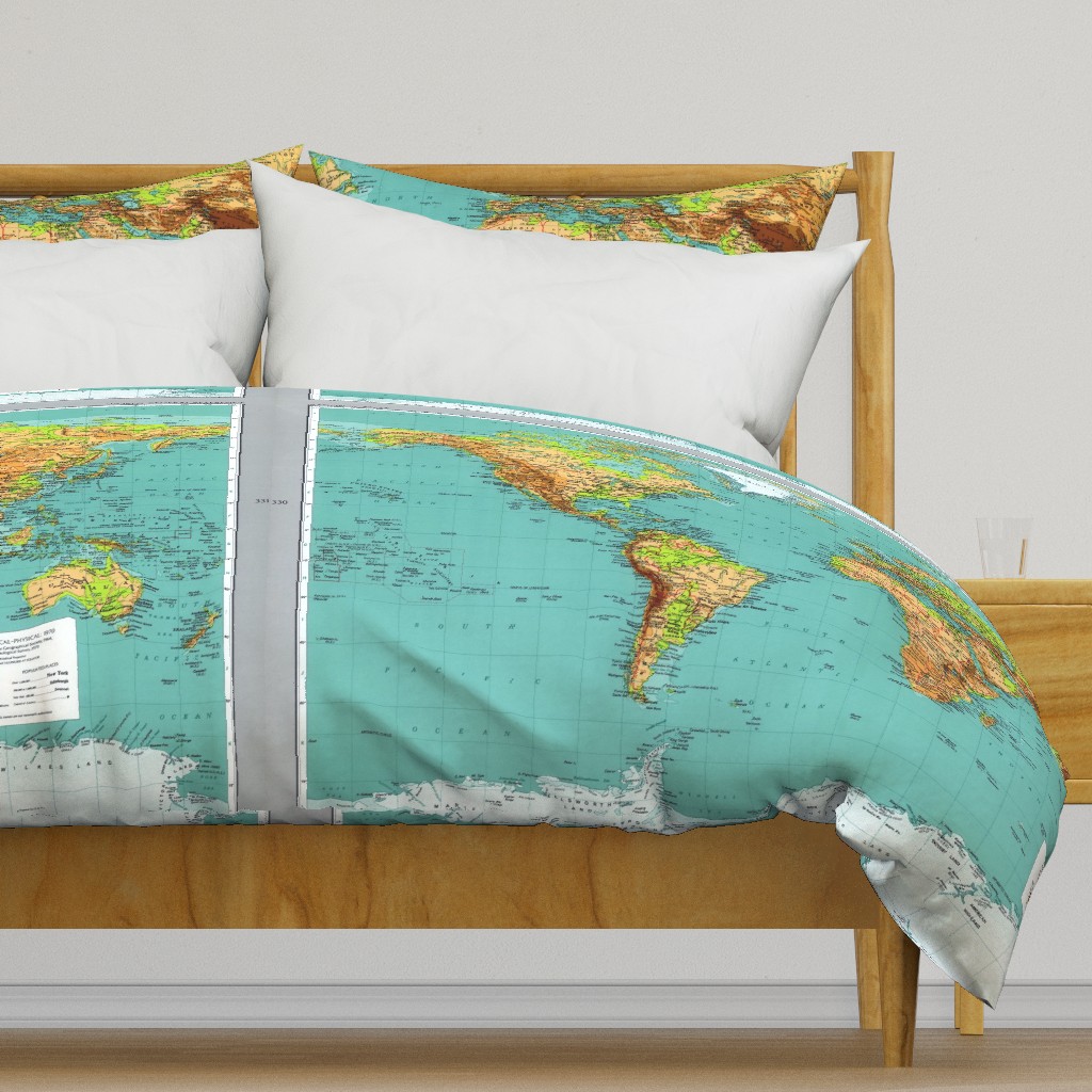 Vintage world map, extra-large (1 image centered on 1 yard of fabric 54" wide or wider)