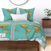Vintage world map, extra-large (1 image centered on 1 yard of fabric 54" wide or wider)