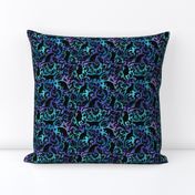  Small Scale / Cats In The Garden / Black On Blue Purple Gradient Background