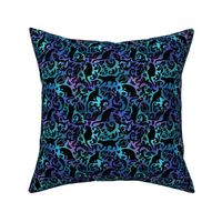  Small Scale / Cats In The Garden / Black On Blue Purple Gradient Background