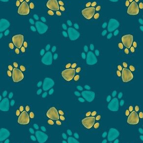 Watercolor Teal & Yellow Paw Prints