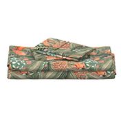 18" Step into a Summer Bird Paradise for a powder room : Safari Rainforest with Lush Tropical Jungle Blossoms and Sepia Orange Accents  for Exquisite Home Decor and Dark Green Wallpaper