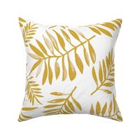 Botanical watercolor garden palm leaves summer beach monochrome yellow ochre JUMBO