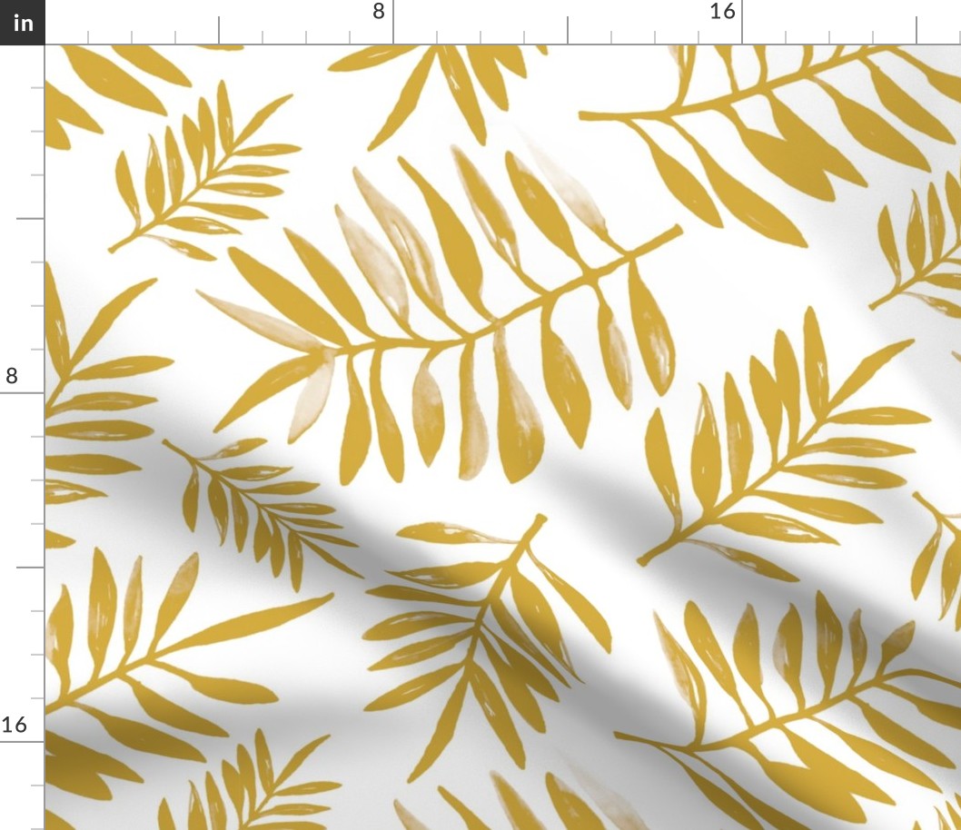 Botanical watercolor garden palm leaves summer beach monochrome yellow ochre JUMBO