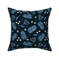 Australian wild flowers and leaves winter night print navy blue