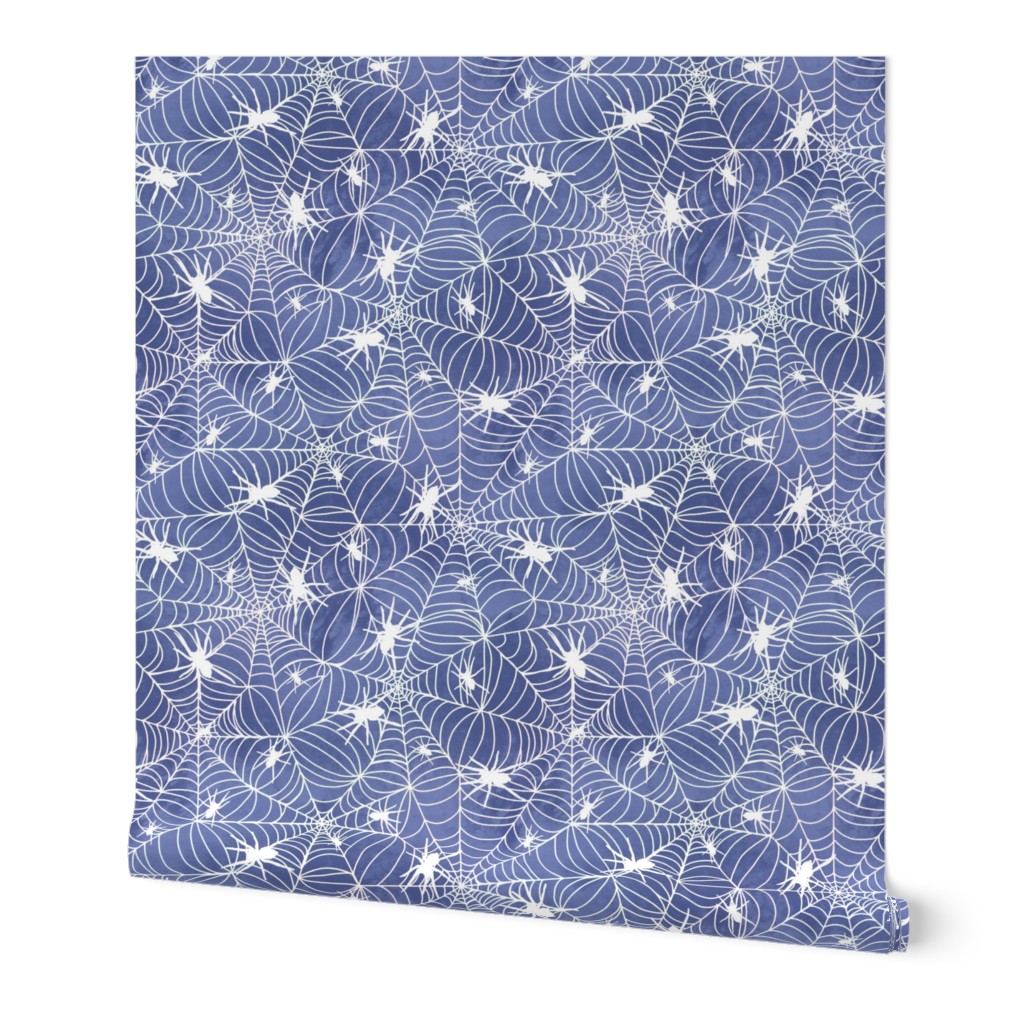 Spiderwebs - white on blue - larger scale