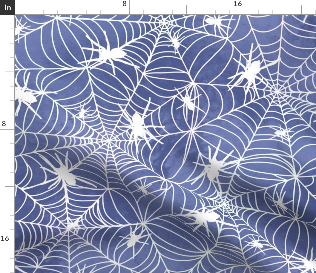 Spiderwebs - white on blue - larger scale