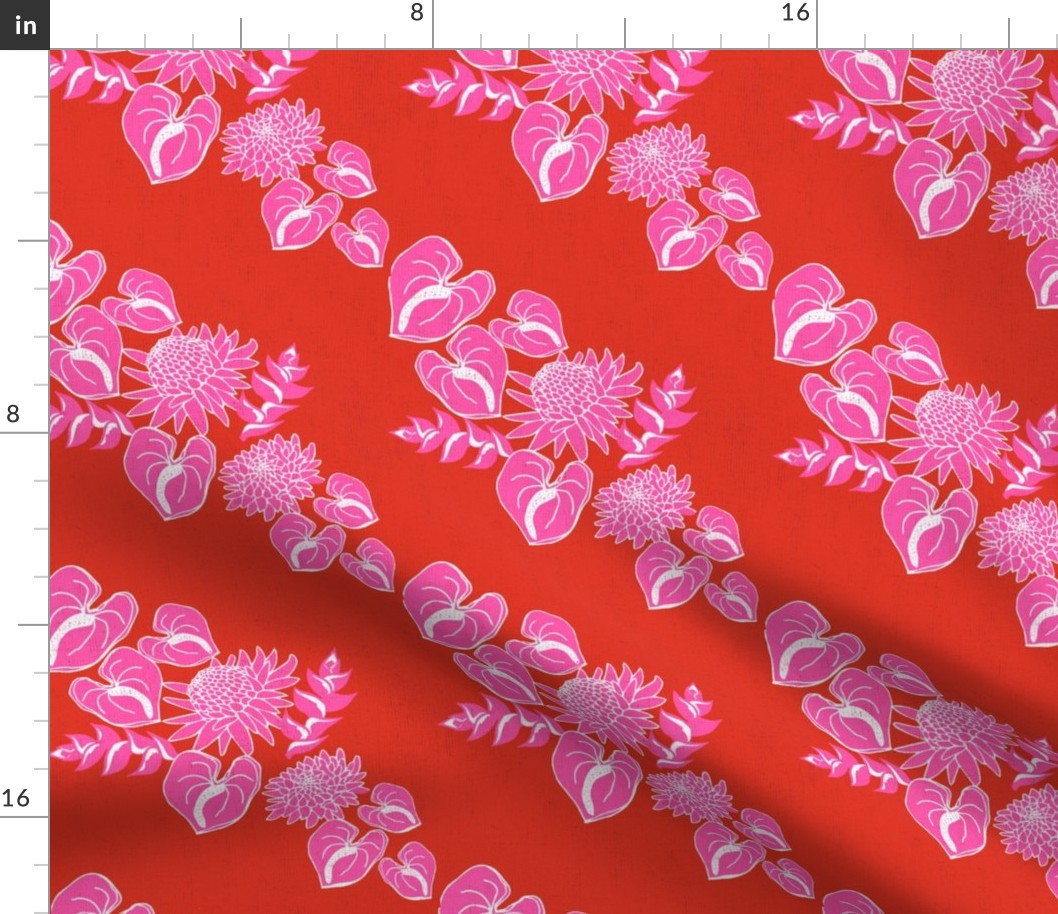 Red and pink diagonal tropical floral