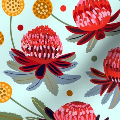 Waratahs & Craspedia (Mint) (Large Version)