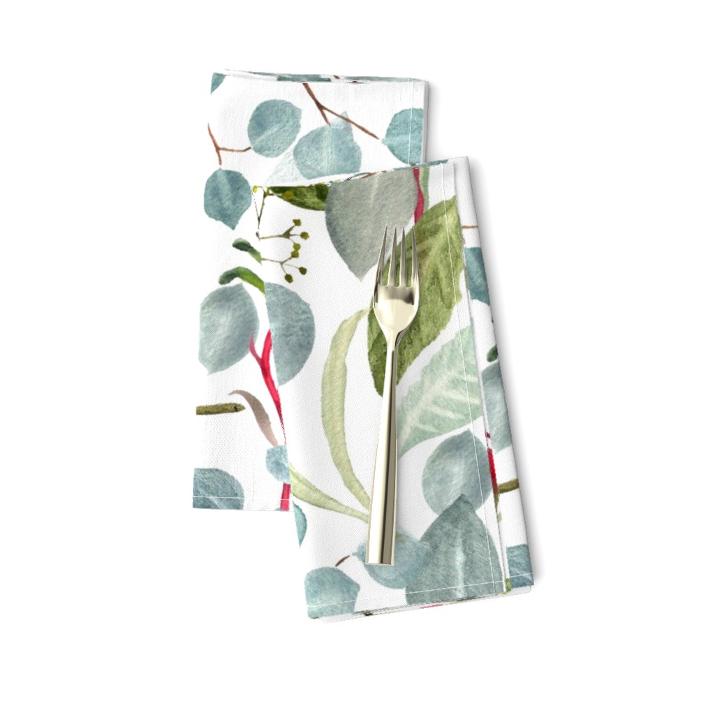 Floral Green Red Watercolor Australian Eucalyptus Leaves Kangaroo Paw Waratah 