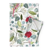 Floral Green Red Watercolor Australian Eucalyptus Leaves Kangaroo Paw Waratah 