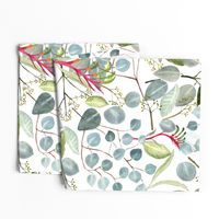 Floral Green Red Watercolor Australian Eucalyptus Leaves Kangaroo Paw Waratah 