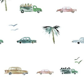 Havana traffic in saturated colors || watercolor cars pattern for baby boy