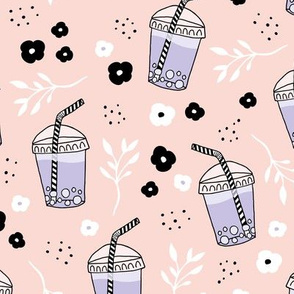 Bubble tea love and lemonade and japanese flower drinks summer sweet party peach lilac