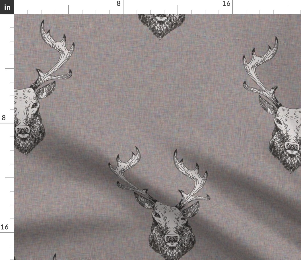deer head on gray linen texture