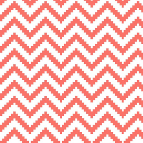 Living Coral and White Aztec Chevron